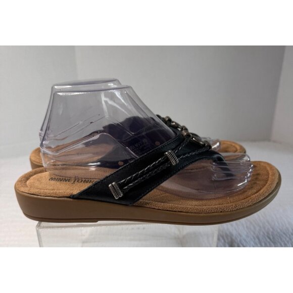 Minnetonka Womens Navy Leather Slip-on Sandals SZ 10 Travel Vacation - Picture 4 of 9